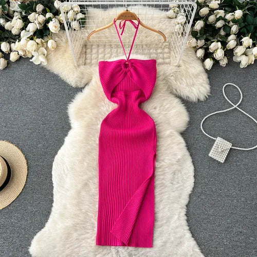 Crochet Bodycon Dress Cut Out Sexy Split Dresses Off Shoulder