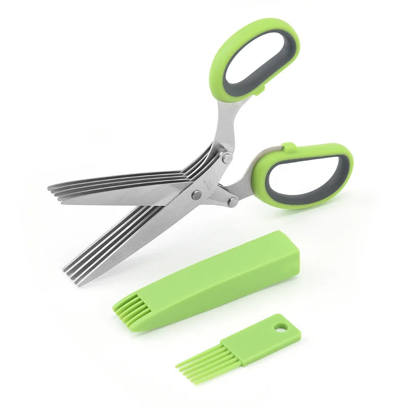 Multifunctional Muti Layers Stainless Steel Knives Multi-Layers KItchen Scissors Scallion Cutter Herb Laver Spices Cook Tool Cut