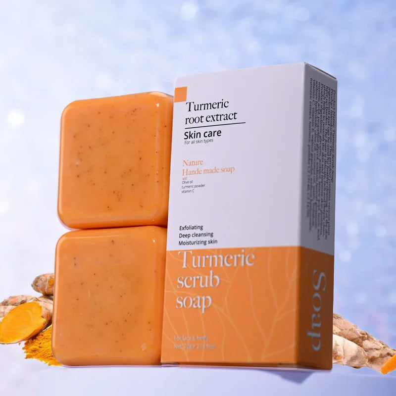 Turmeric Scrub Soap Solid Face Wash with Kojic Acid Olive Oil Minerals Natural Ingredients Skincare Body Use