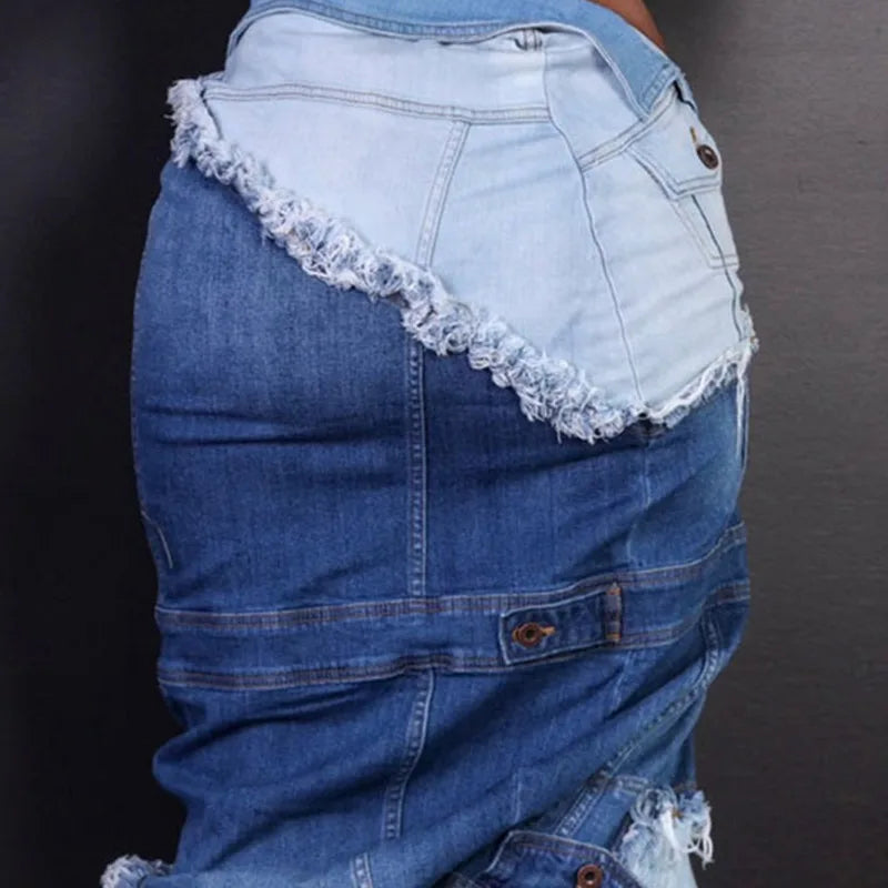 Women's Fashion Denim Patchwork High Waist Contrast Color Skirts Trendy Single Breasted Skirt 2025 Spring New 33A2405