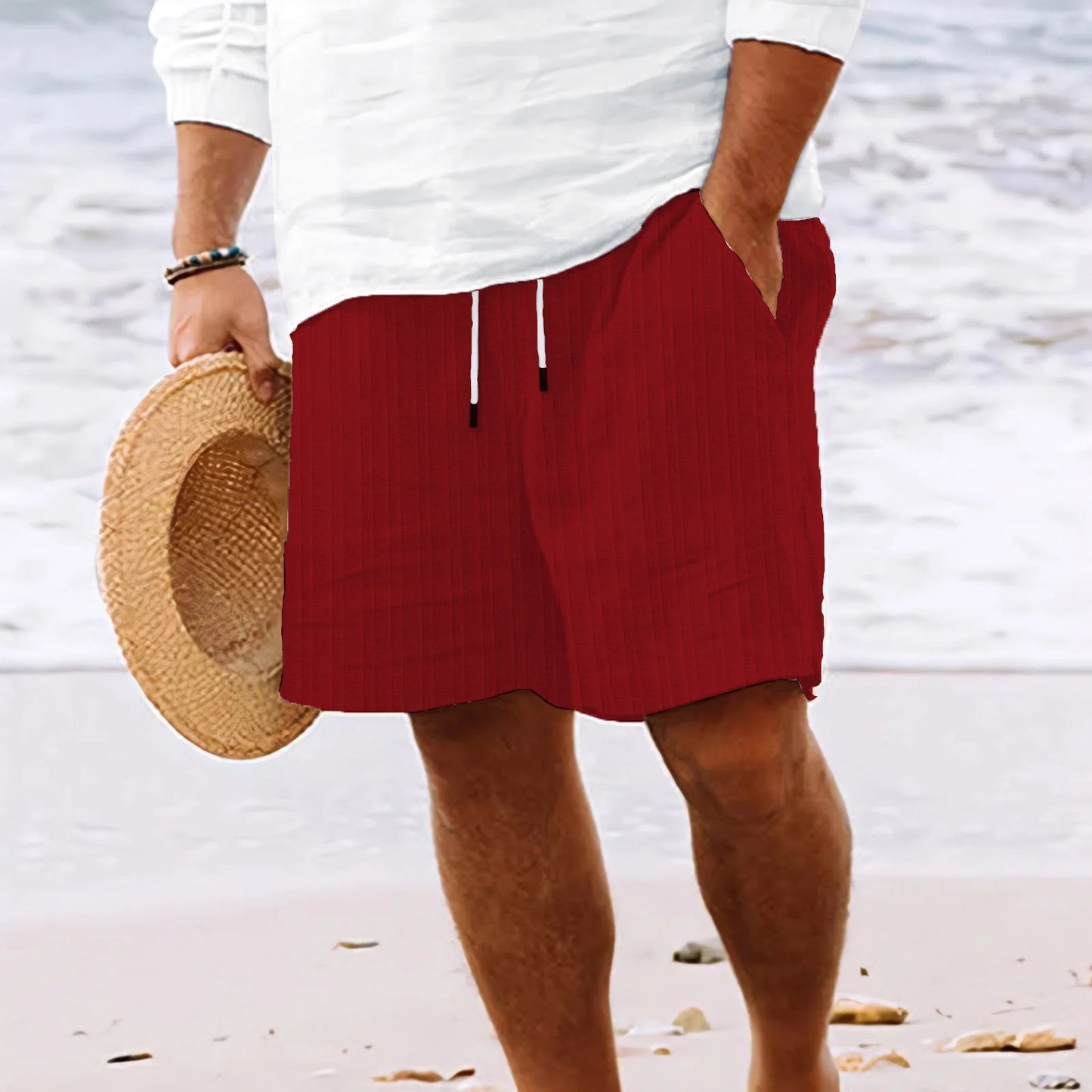 2024 Summer New beach pants casual pants Men's Shorts Solid color loose shorts Fashion Men's