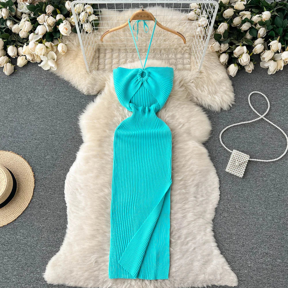 Crochet Bodycon Dress Cut Out Sexy Split Dresses Off Shoulder