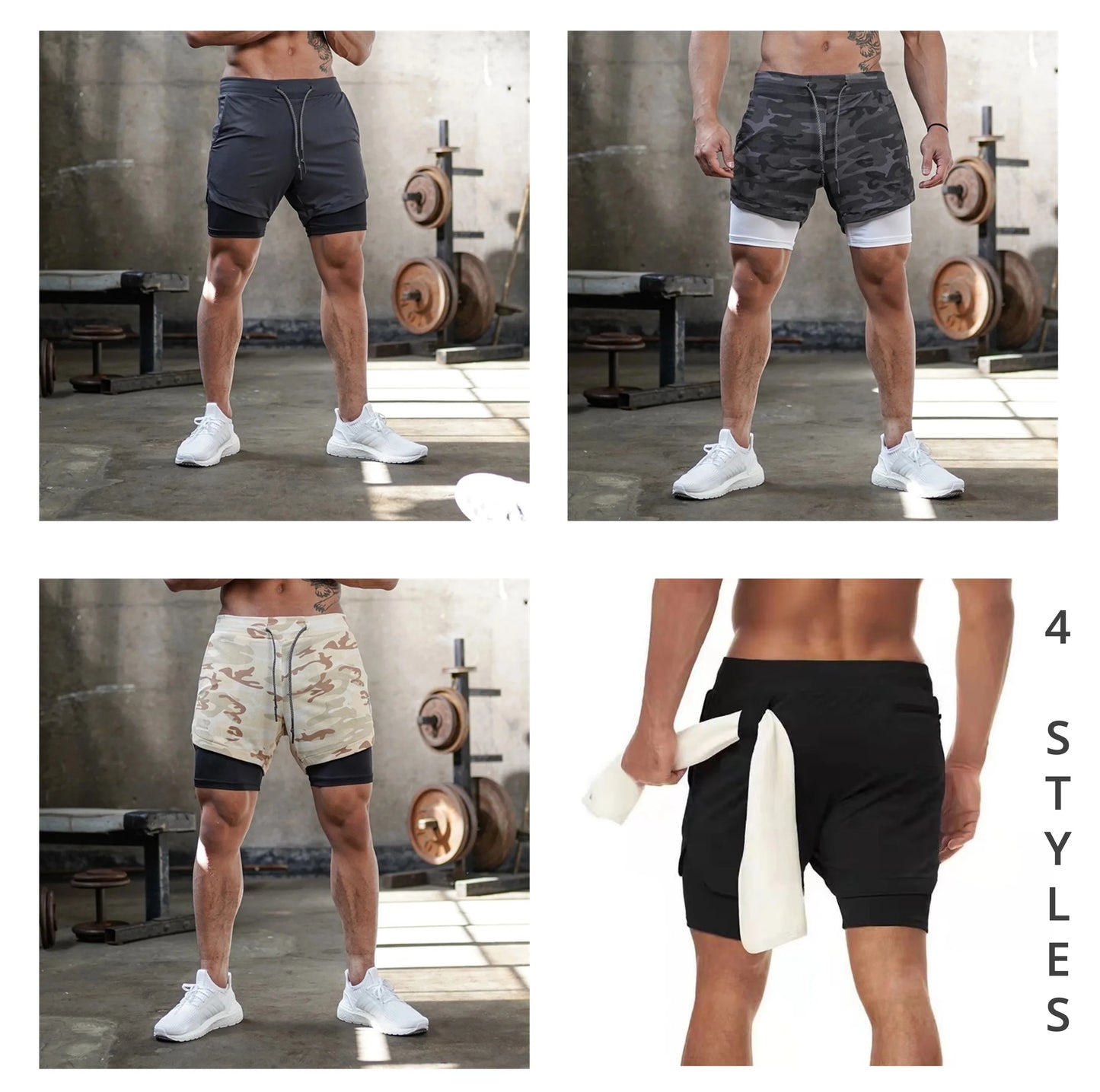 Men Running Shorts 2 In 1 Double Deck Quick Dry Gym Sportswear Fitness