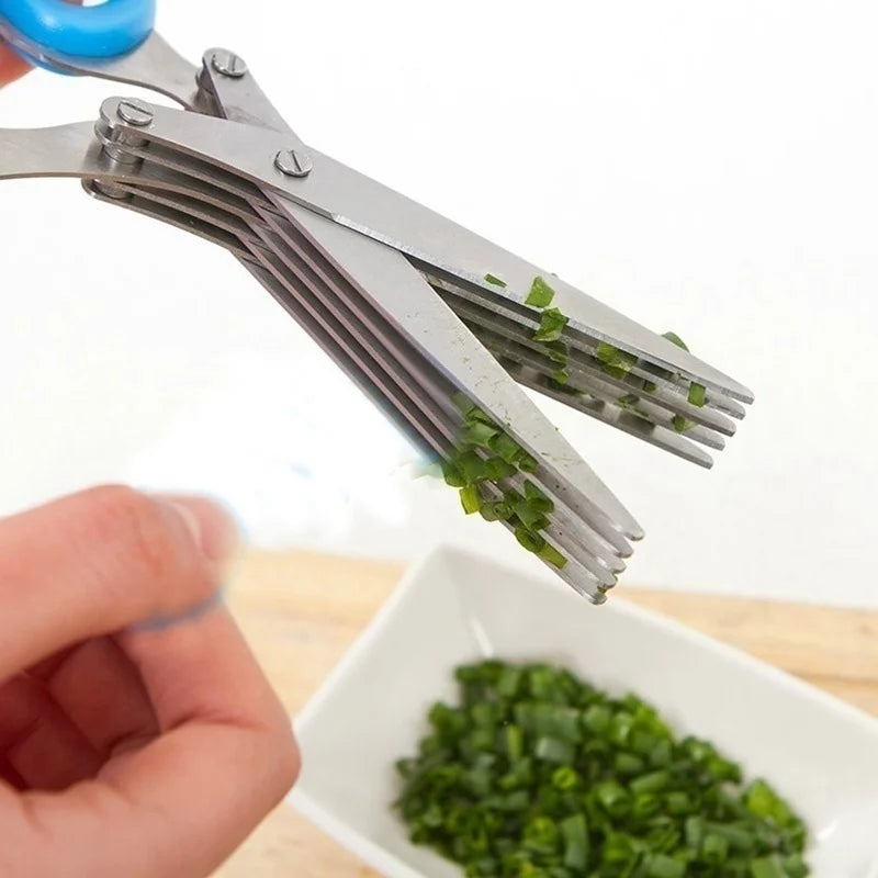 Multifunctional Muti Layers Stainless Steel Knives Multi-Layers KItchen Scissors Scallion Cutter Herb Laver Spices Cook Tool Cut