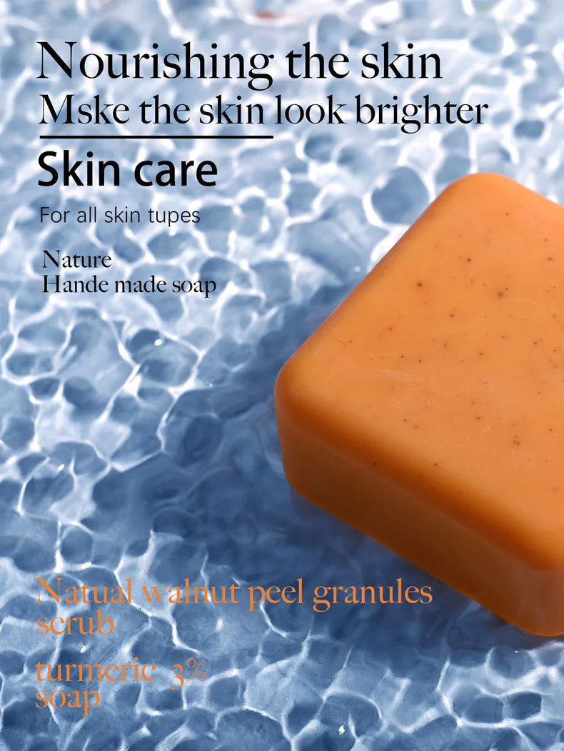 Turmeric Scrub Soap Solid Face Wash with Kojic Acid Olive Oil Minerals Natural Ingredients Skincare Body Use