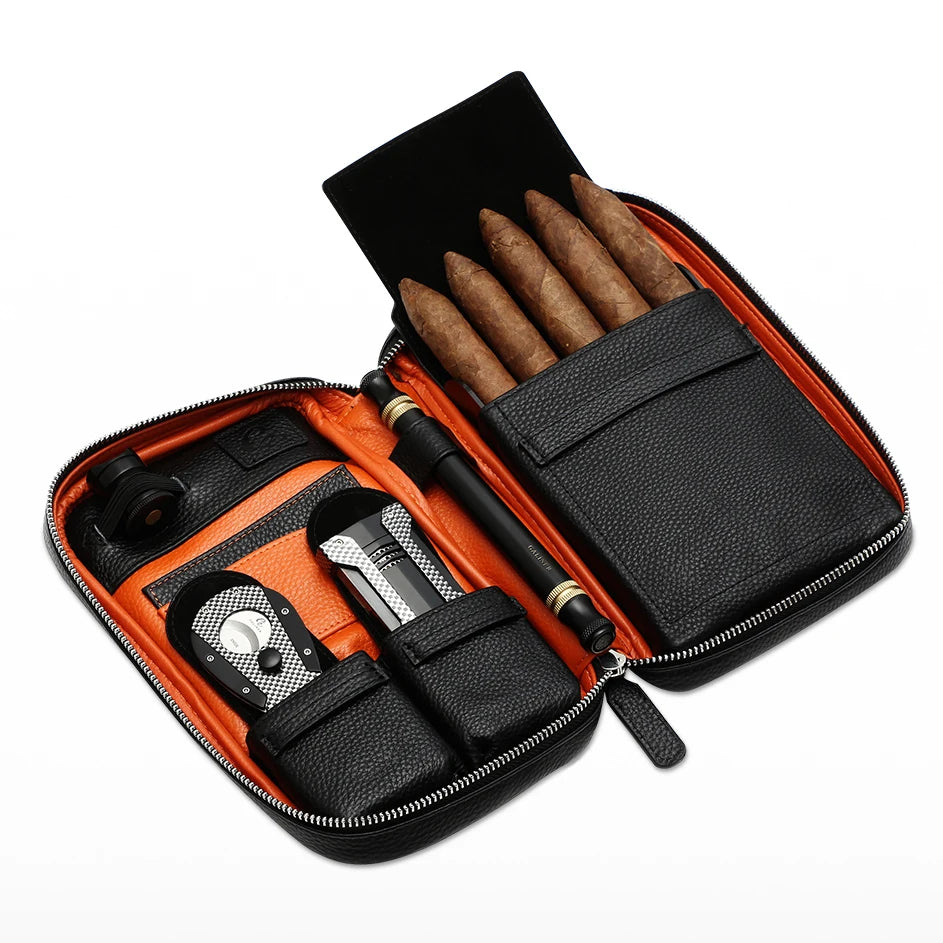 Leather Cigar Case Travel Humidor Portable Luxury Storage Cigar