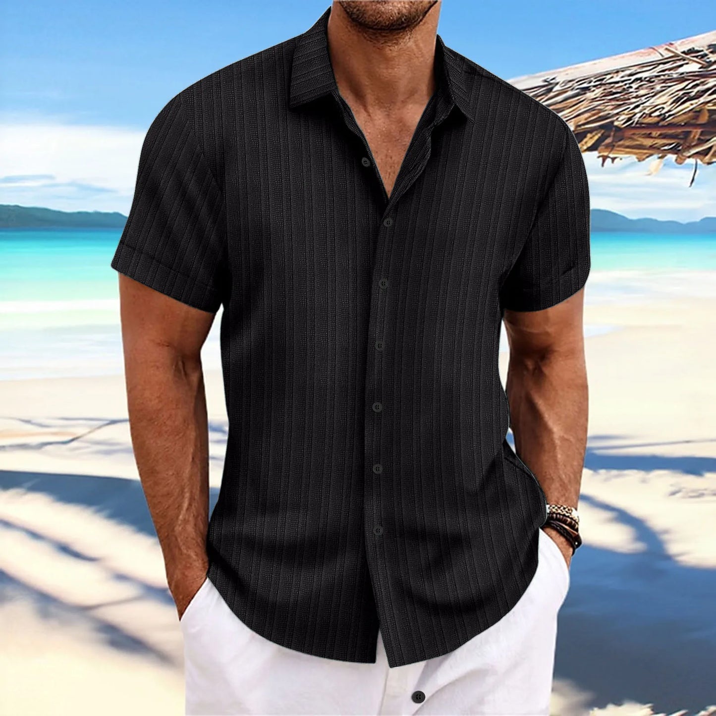 Men  Casual Shirt Cotton And Linen Stripes Casual Comfortable