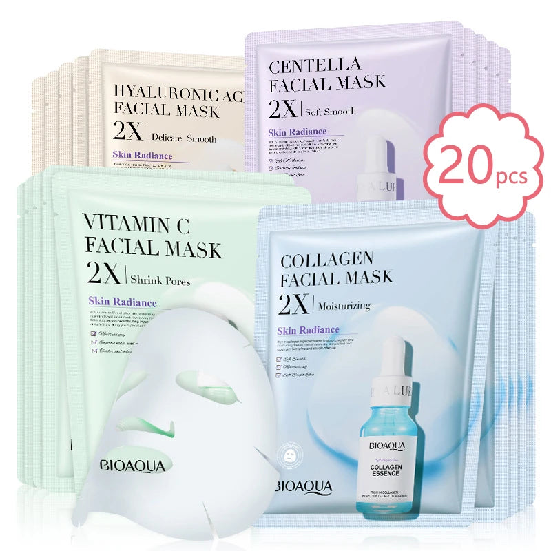 20pcs  Collagen Face Mask VC Moisturizing Refreshing Sheet Masks Hyaluronic Acid