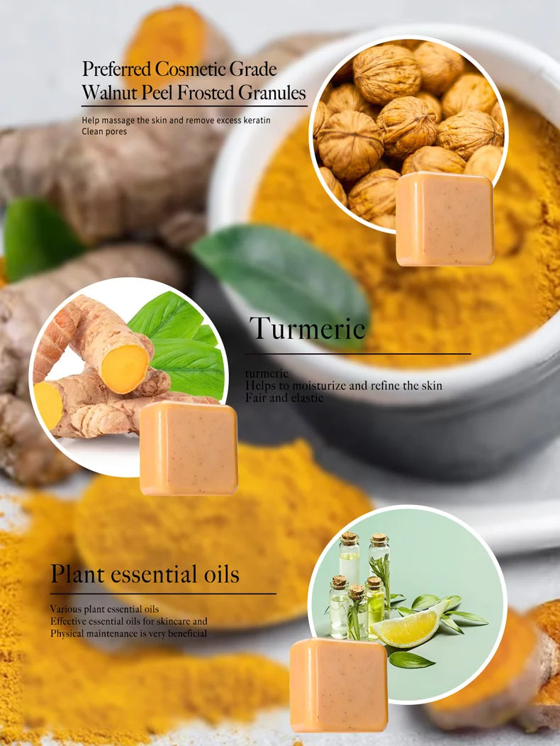 Turmeric Scrub Soap Solid Face Wash with Kojic Acid Olive Oil Minerals Natural Ingredients Skincare Body Use