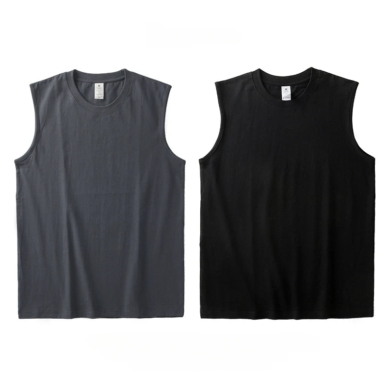 2pcs Solid Color Cotton Men's White Loose Sleeveless T-shirt Basic Models All-match Sports Running Tank Tops