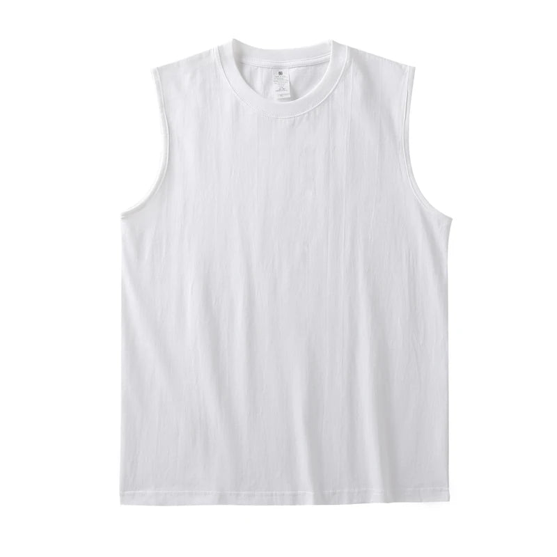 2pcs Solid Color Cotton Men's White Loose Sleeveless T-shirt Basic Models All-match Sports Running Tank Tops