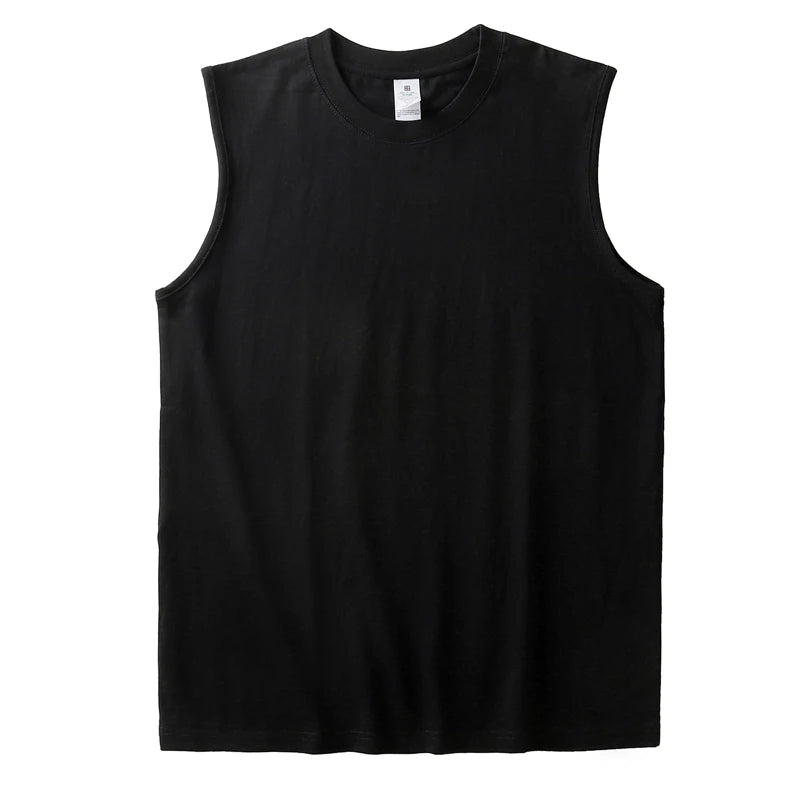 2pcs Solid Color Cotton Men's White Loose Sleeveless T-shirt Basic Models All-match Sports Running Tank Tops