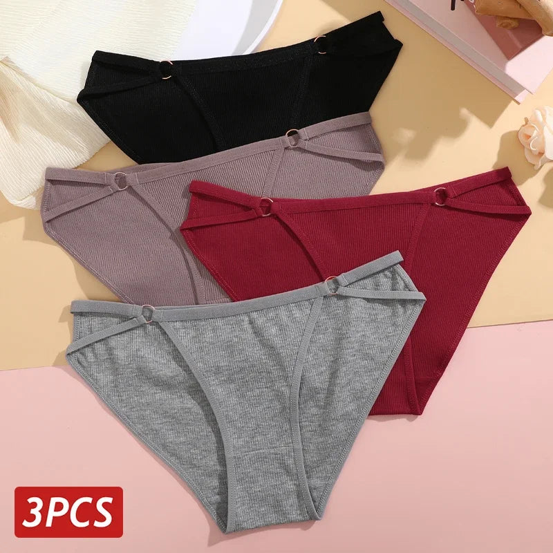 3PCS/Set Women Cotton Panties Sexy Low Rise Panties