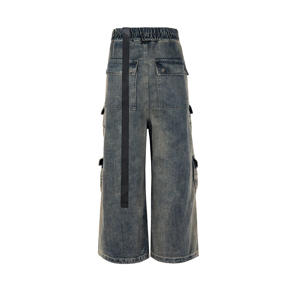 Multi-pockets Drawstring Jeans for Men Harajuku Streetwear Baggy