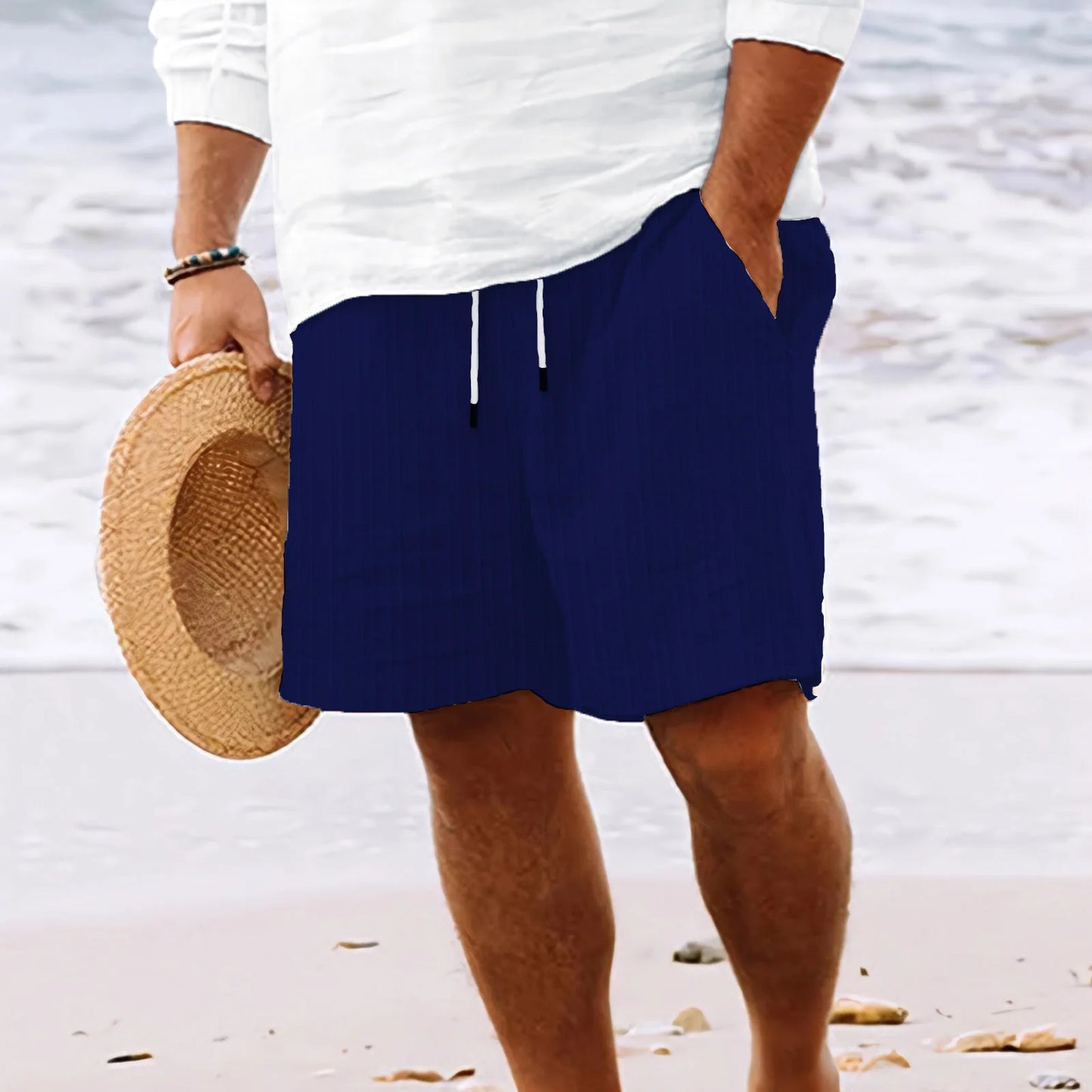 2024 Summer New beach pants casual pants Men's Shorts Solid color loose shorts Fashion Men's