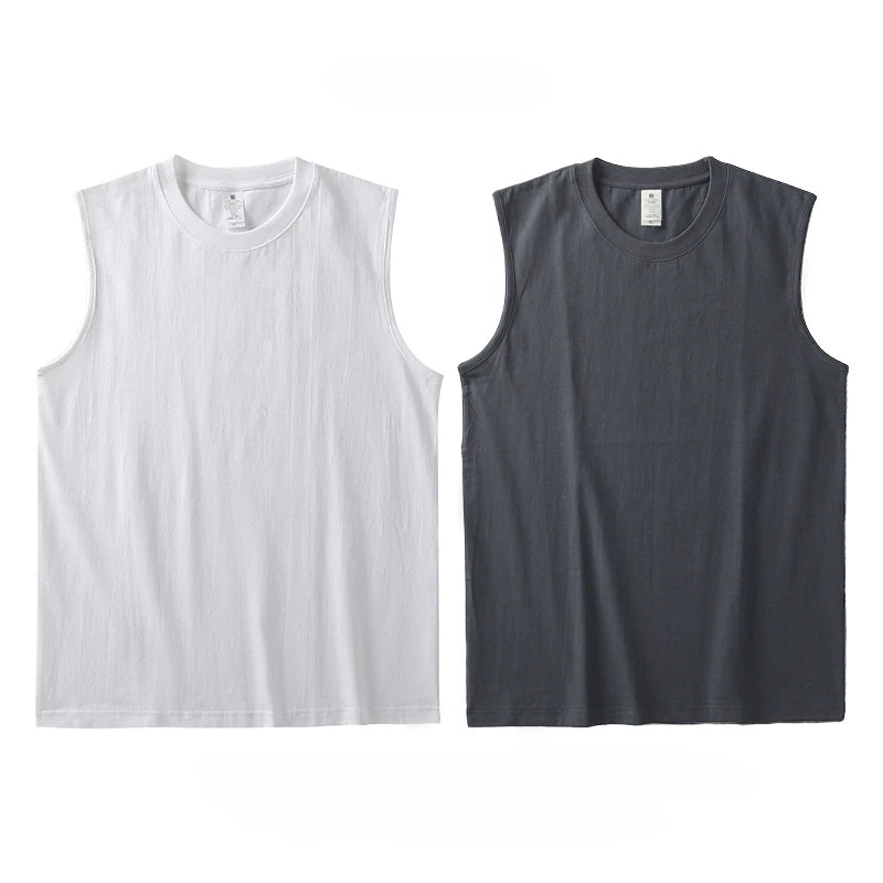 2pcs Solid Color Cotton Men's White Loose Sleeveless T-shirt Basic Models All-match Sports Running Tank Tops