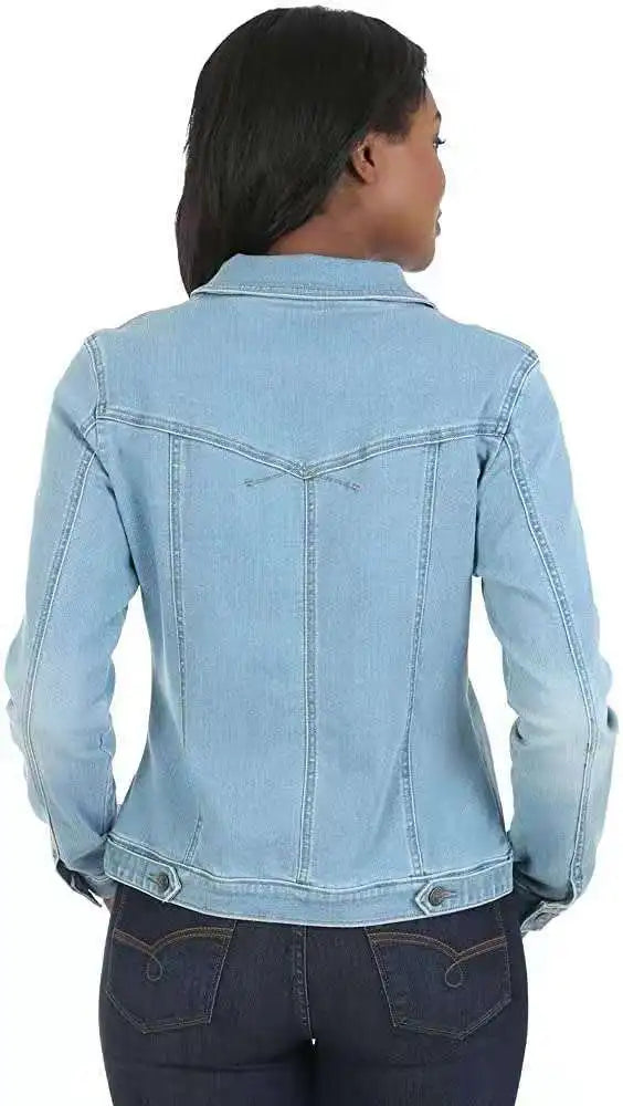 Women Denim Washed Long Sleeve Slim Fit Short Jacket Pockets Turn Down Collar Street Casual