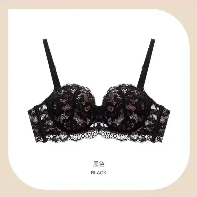 Women Half Cup Push Up Soft Lace Bra with Removable Straps