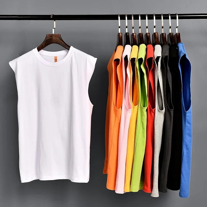 Men's Solid Color Vest Casual Sports  Cotton Round Neck Sleeveless T Shirt