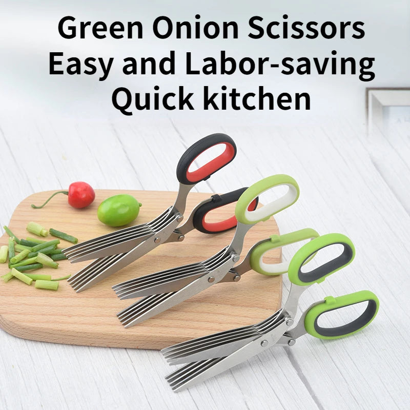 Multifunctional Muti Layers Stainless Steel Knives Multi-Layers KItchen Scissors Scallion Cutter Herb Laver Spices Cook Tool Cut