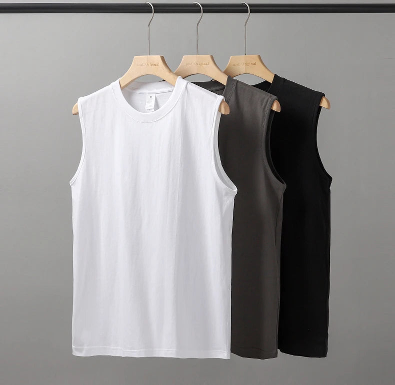 2pcs Solid Color Cotton Men's White Loose Sleeveless T-shirt Basic Models All-match Sports Running Tank Tops