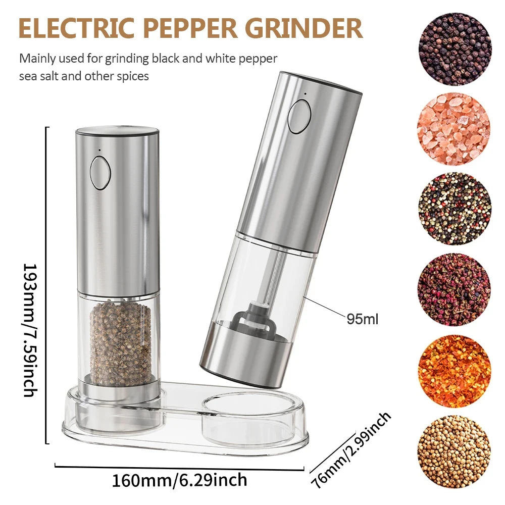 Electric Pepper Grinder Stainless Steel Salt And Pepper Grinder USB Rechargeable Adjustable Coarseness Spice Mill Kitchen Tool