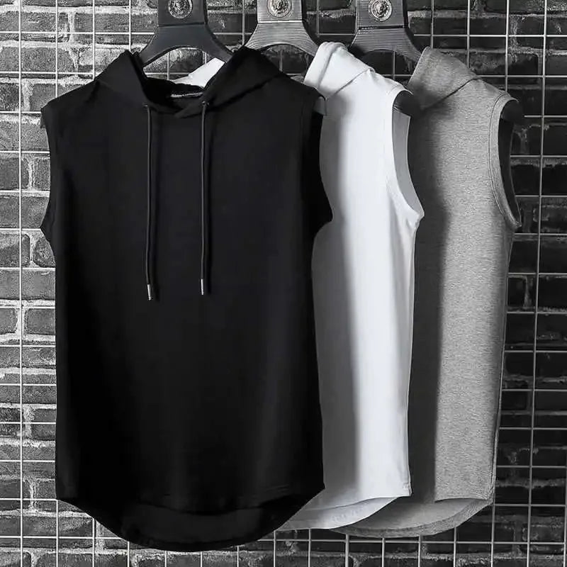 M-3XL Men's Tank Tops Vest Sleeveless Tees Hooded Male T Shirt Gym Exercise Sports Golf  Shirt Korean Style Casual Solid Color