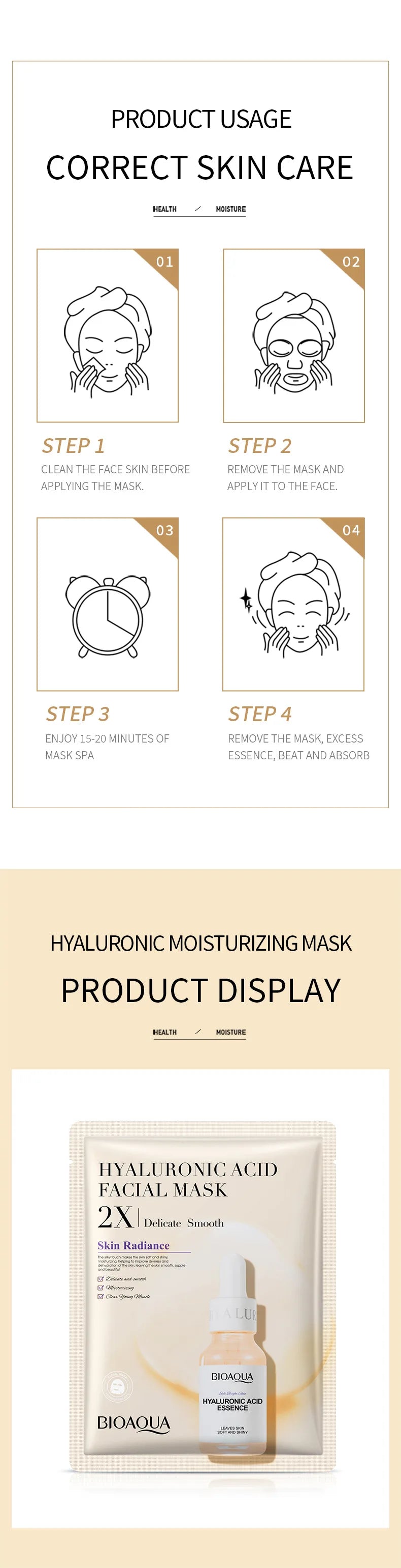 20pcs  Collagen Face Mask VC Moisturizing Refreshing Sheet Masks Hyaluronic Acid