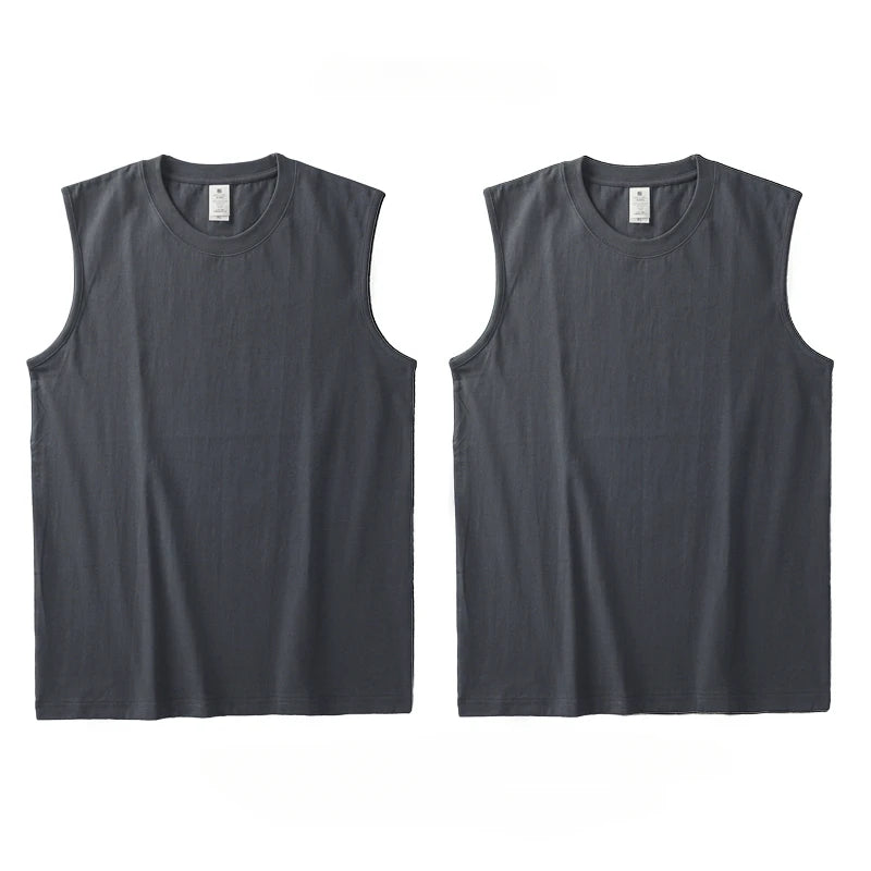 2pcs Solid Color Cotton Men's White Loose Sleeveless T-shirt Basic Models All-match Sports Running Tank Tops