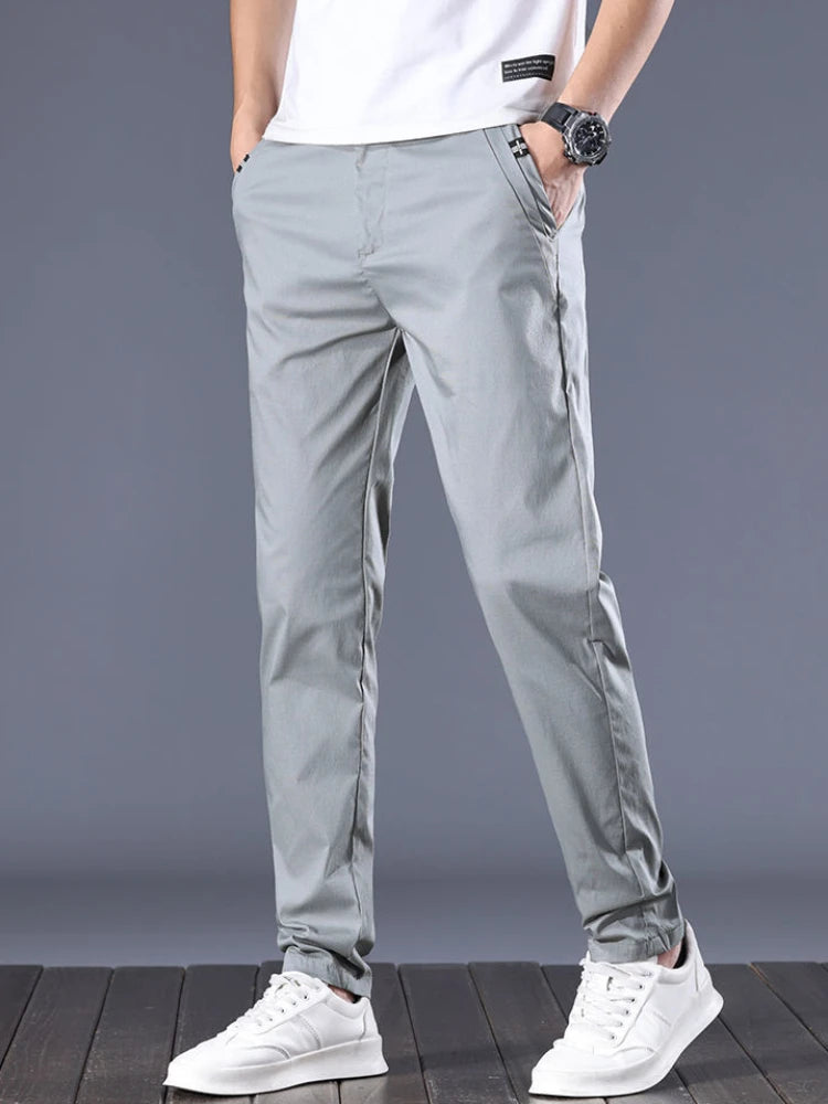 Male Suit Trousers Cotton Gray Straight Business   Classic