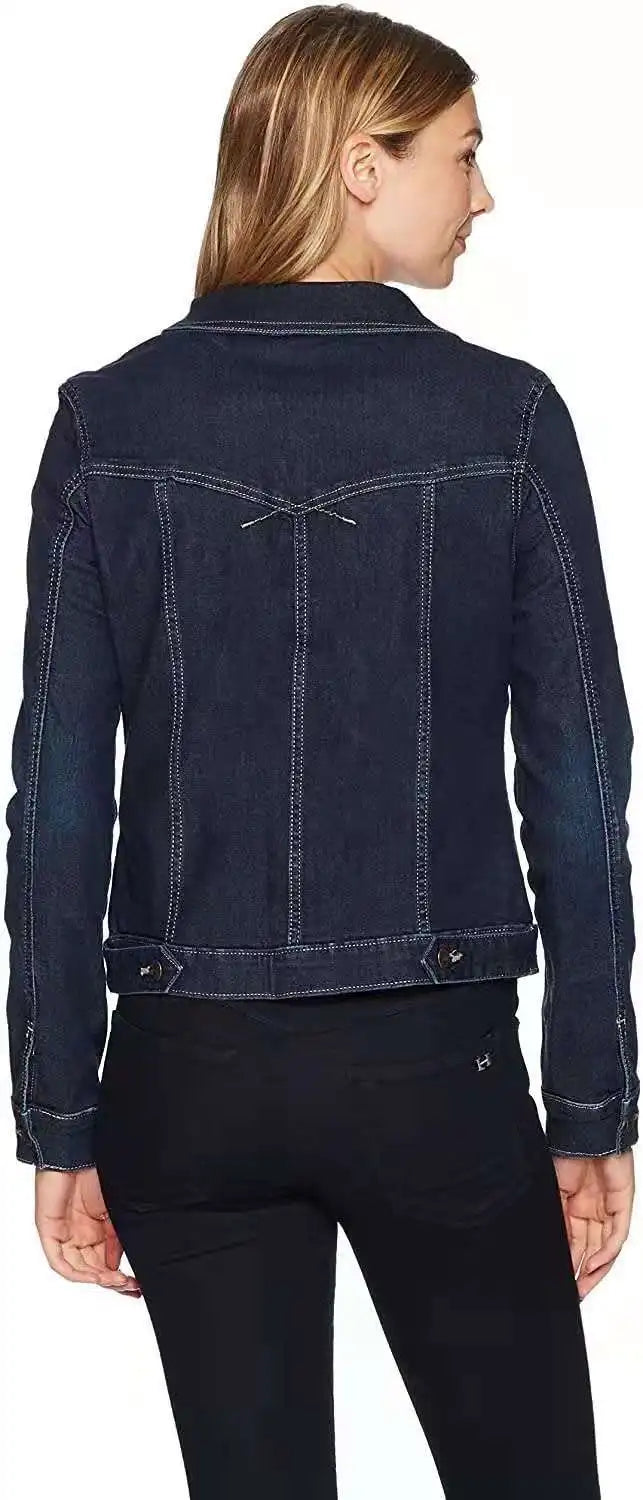 Women Denim Washed Long Sleeve Slim Fit Short Jacket Pockets Turn Down Collar Street Casual