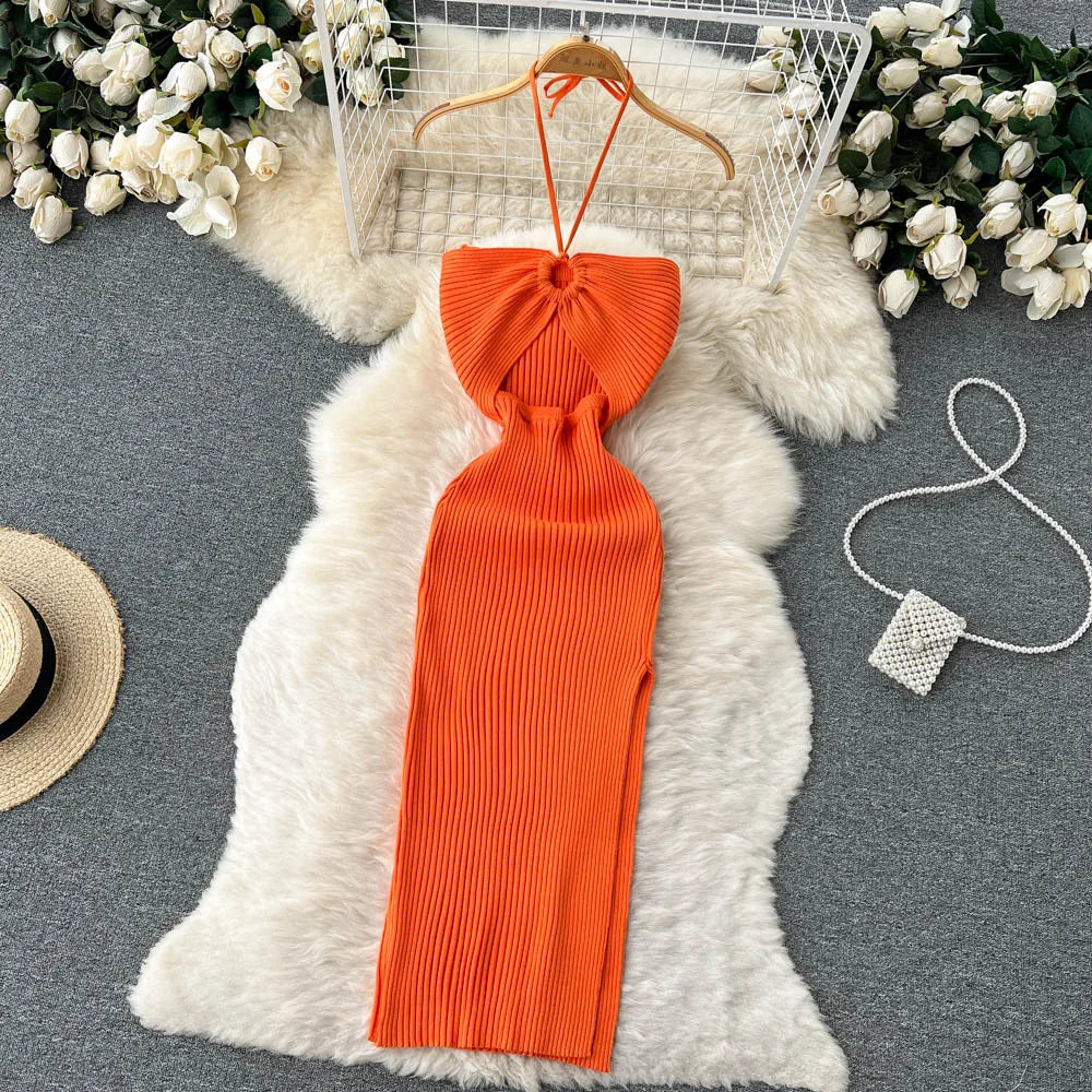 Crochet Bodycon Dress Cut Out Sexy Split Dresses Off Shoulder