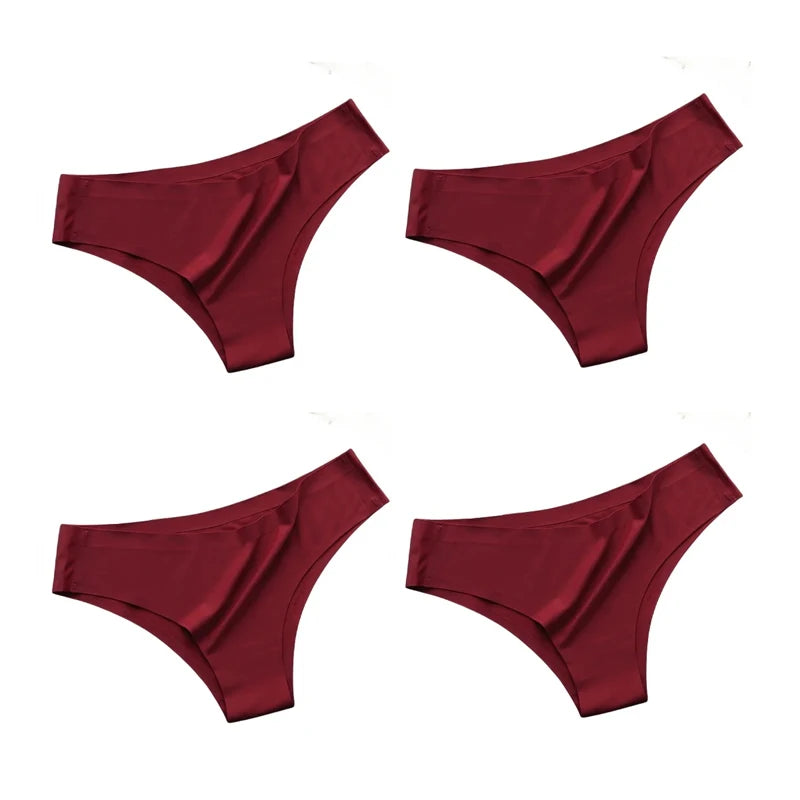 4PCS/Set Seamless Panties Women Sexy Underwear Ice Silk Underpants Low WaistG-string