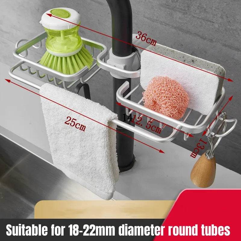 Adjustable Bathroom Faucet Storage Rack Drainage Shelf Sponge Dish Cloth Finishing Rack Shower