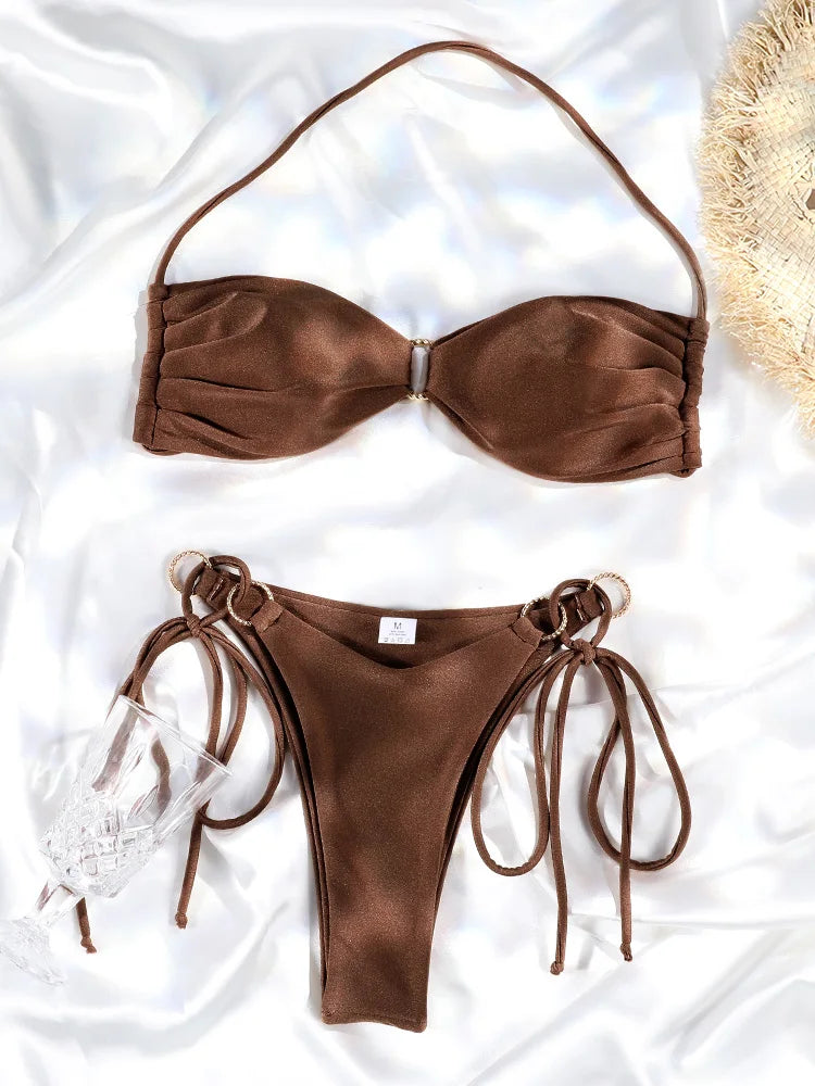 Swimwear Bikini Pleated Swimsuit Bandage