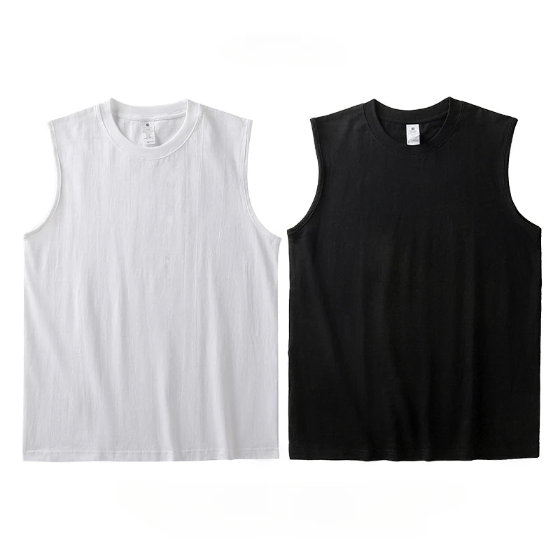 2pcs Solid Color Cotton Men's White Loose Sleeveless T-shirt Basic Models All-match Sports Running Tank Tops