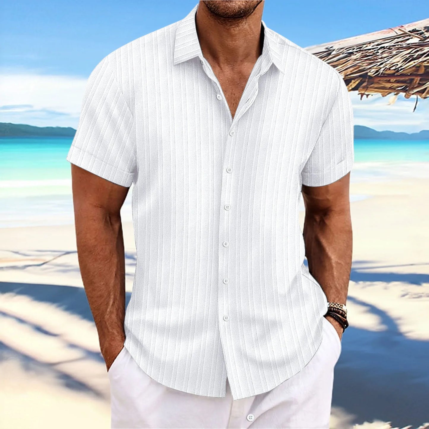 Men  Casual Shirt Cotton And Linen Stripes Casual Comfortable