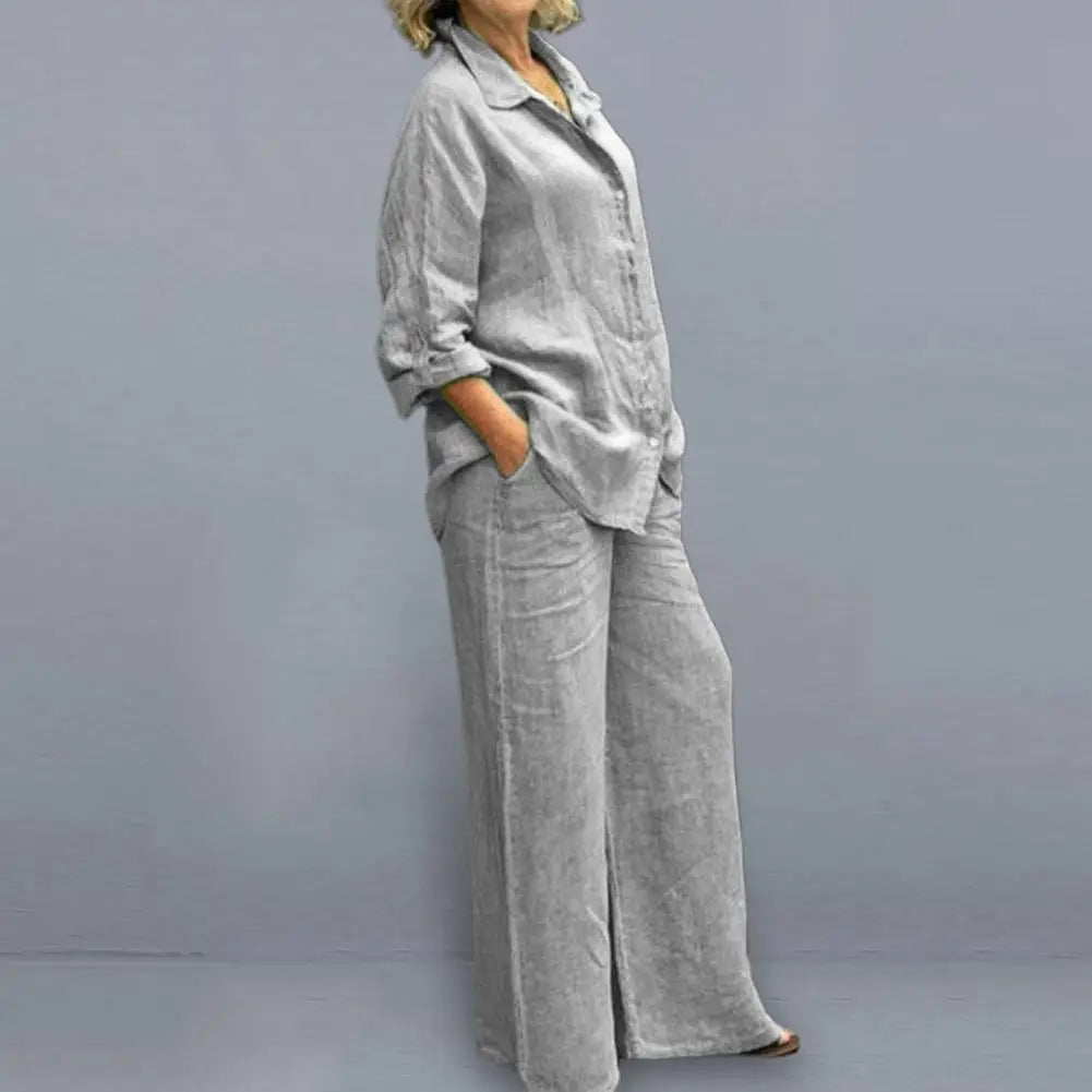 Casual Cotton Linen Two Pieces Set Women