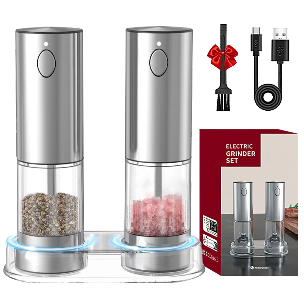 Electric Pepper Grinder Stainless Steel Salt And Pepper Grinder USB Rechargeable Adjustable Coarseness Spice Mill Kitchen Tool