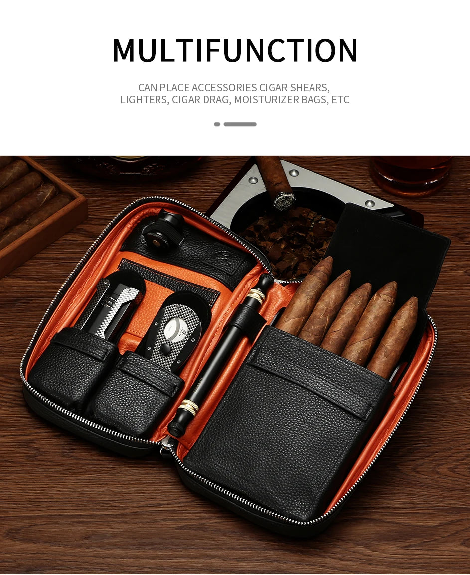 Leather Cigar Case Travel Humidor Portable Luxury Storage Cigar